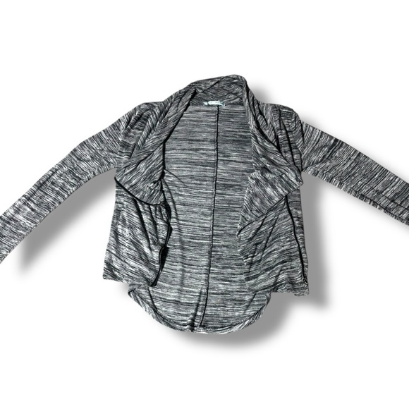 Maurices Gray and White Draped Open Front Lightweight Long Sleeve Cardigan - Picture 6 of 15